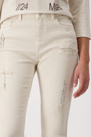 Cream Jeans With Rhinestones