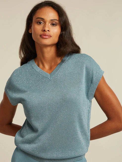 Dion Teal Knit Top With Shimmer