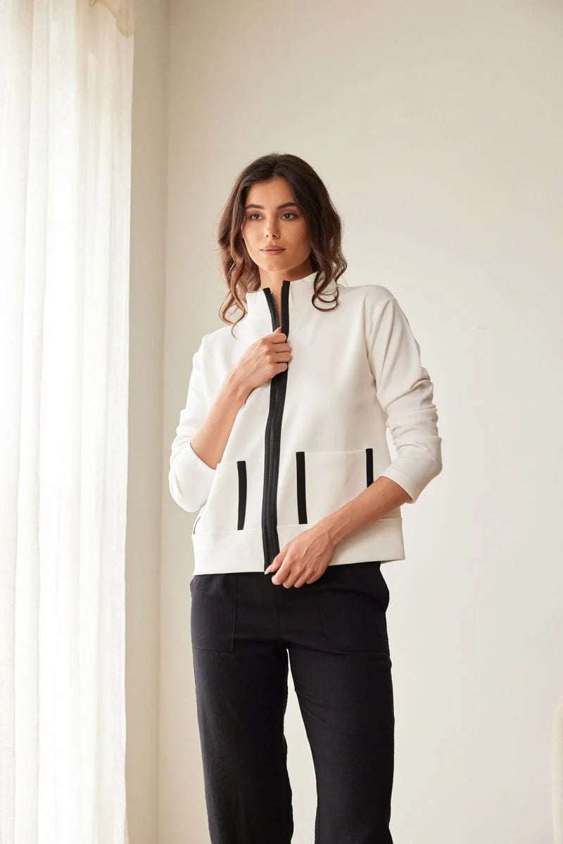 White Black Stripe Pocket Jacket