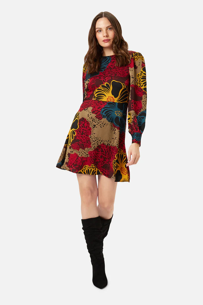 Moira Red Flower Printed Dress