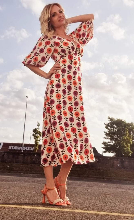 Gloria Ivory Silk Flower Midi Dress