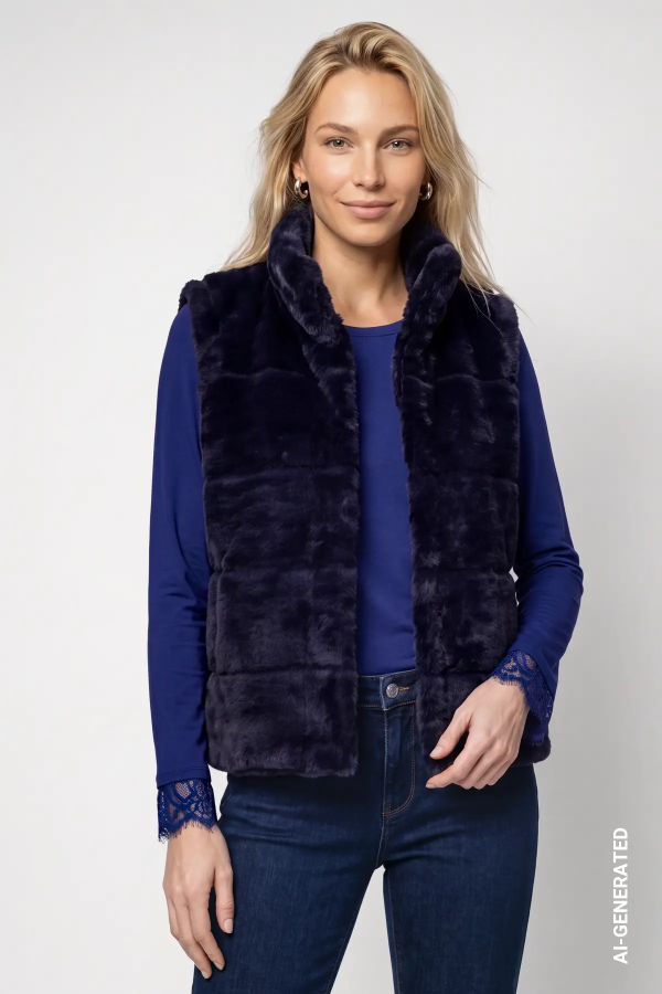 Dark Blue Faux Fur Waistcoat