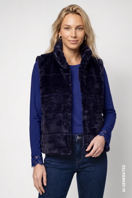 Dark Blue Faux Fur Waistcoat
