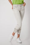 Sage Green Jeans With Floral Embroidery