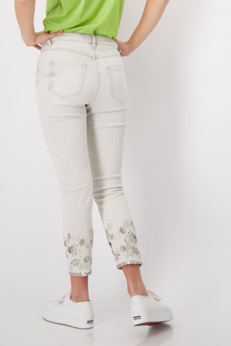 Sage Green Jeans With Floral Embroidery