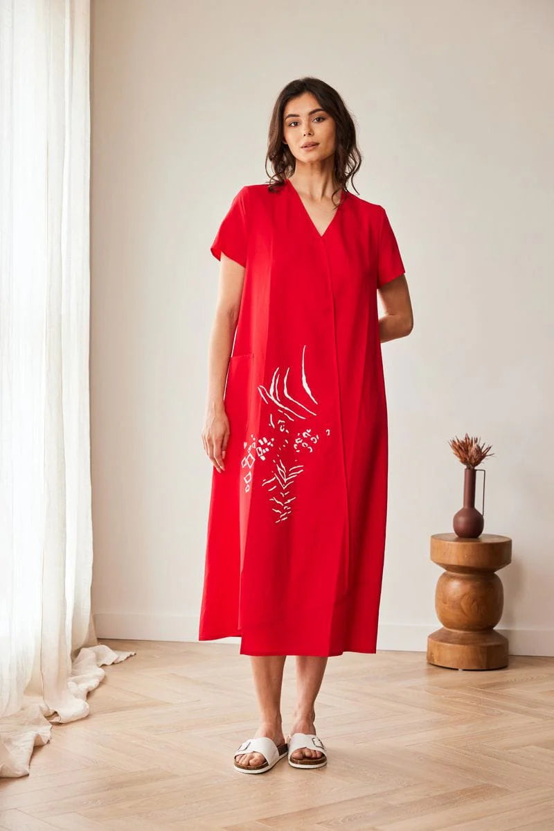 Red White print Dress