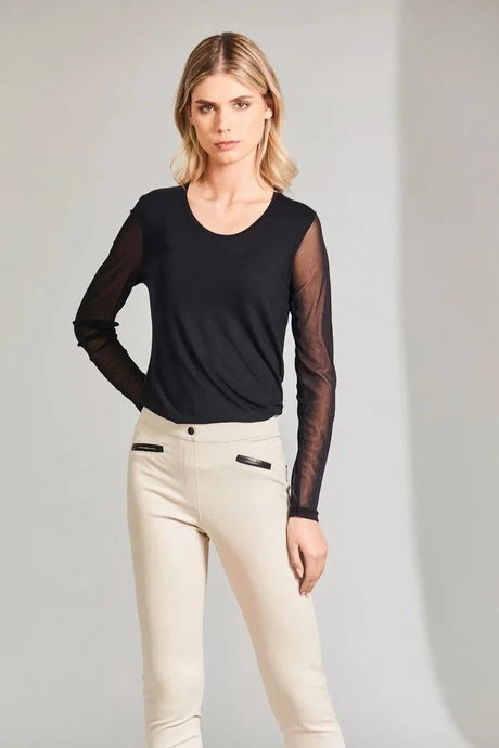 Black Mesh Sleeve Top