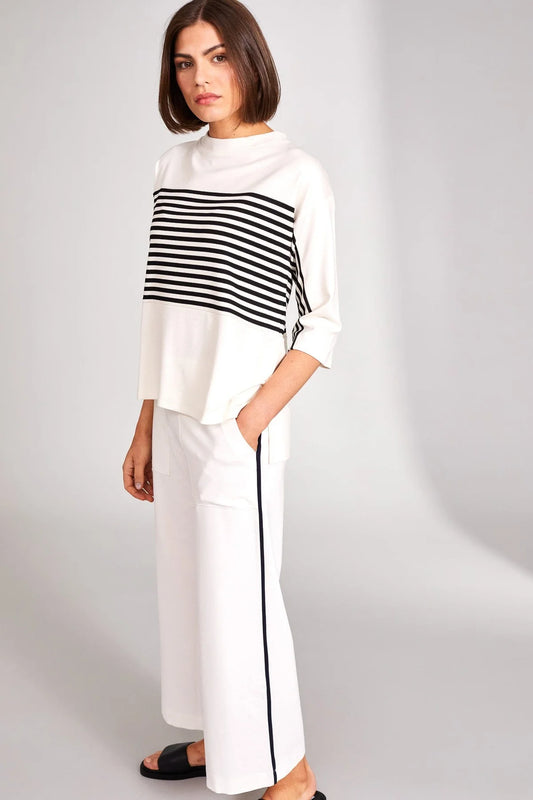 White And Navy Stripe Top