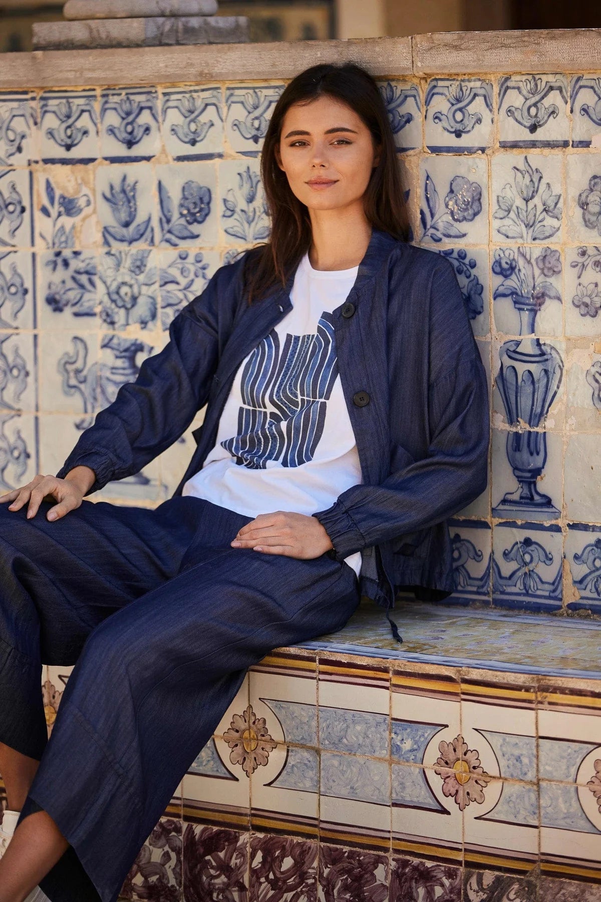 White Line Print T-Shirt