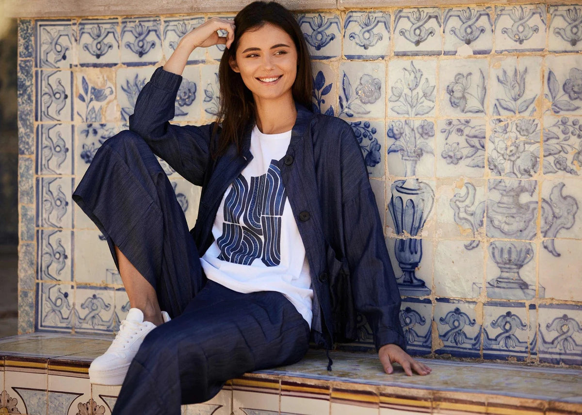 White Line Print T-Shirt