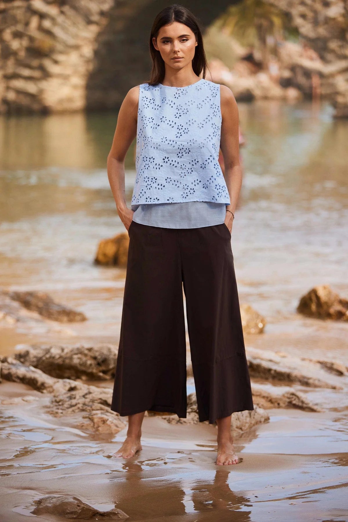 Blue Floral Broderie Top