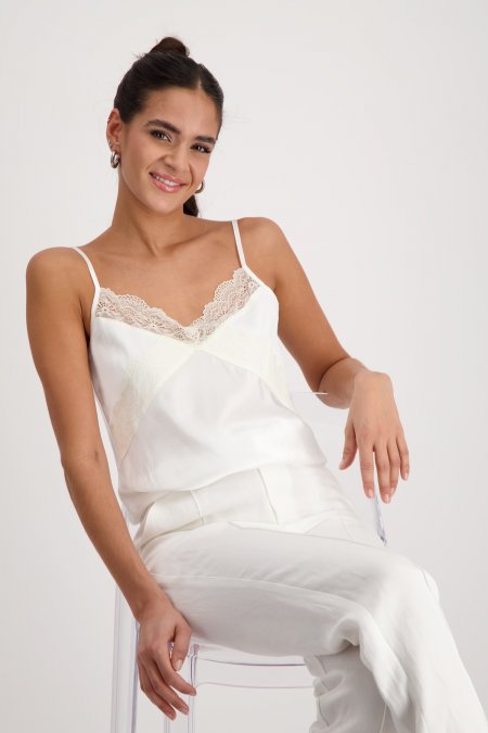 Cream Satin Top With Lace