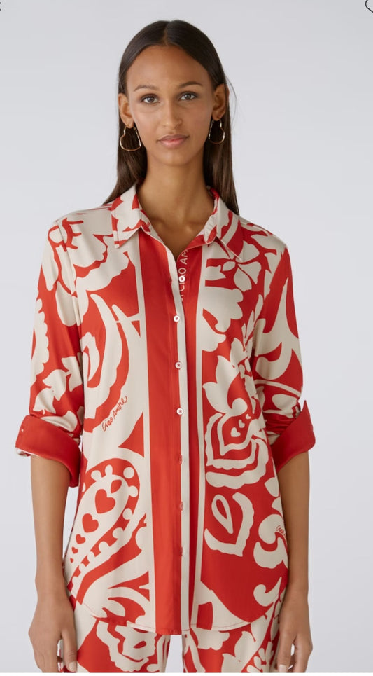 Cream & Red print Blouse