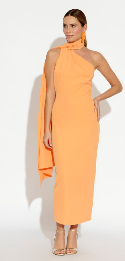 Orange One Shoulder Midi Dress