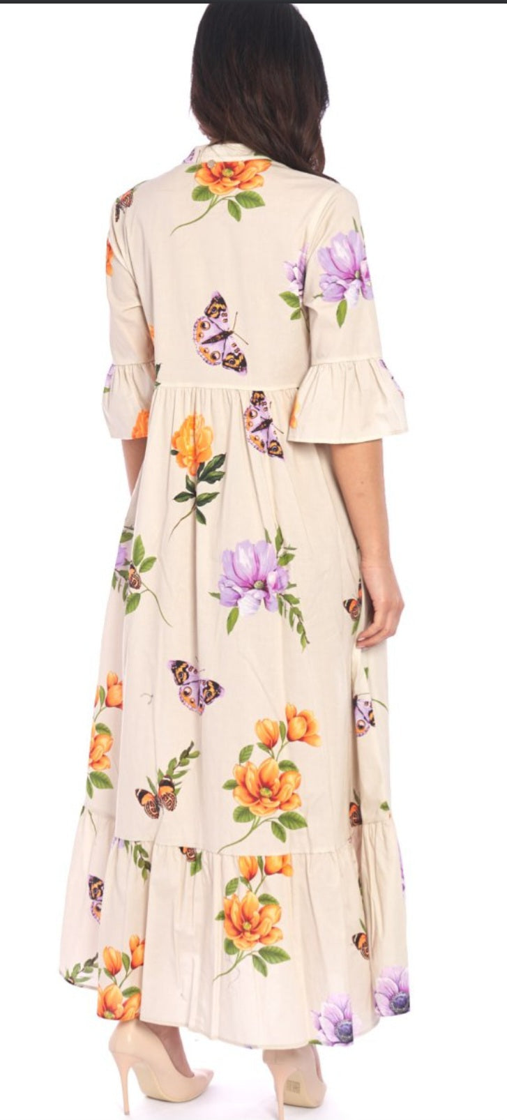 Beige Butterfly Maxi Dress