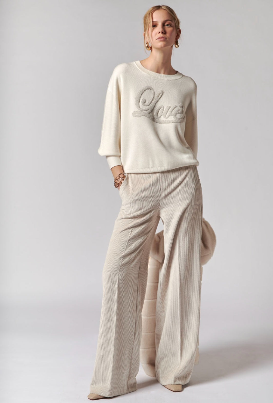 Cream Knit Jumper With Pattern