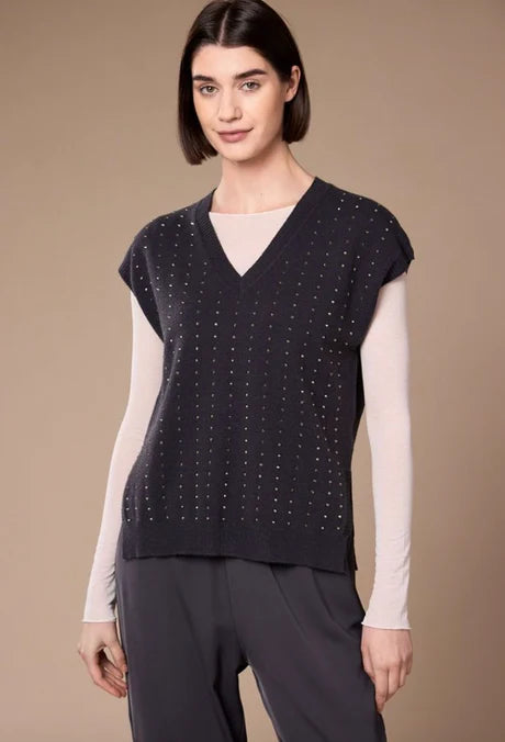 Stud Sleeveless Knit With Crystal Detail