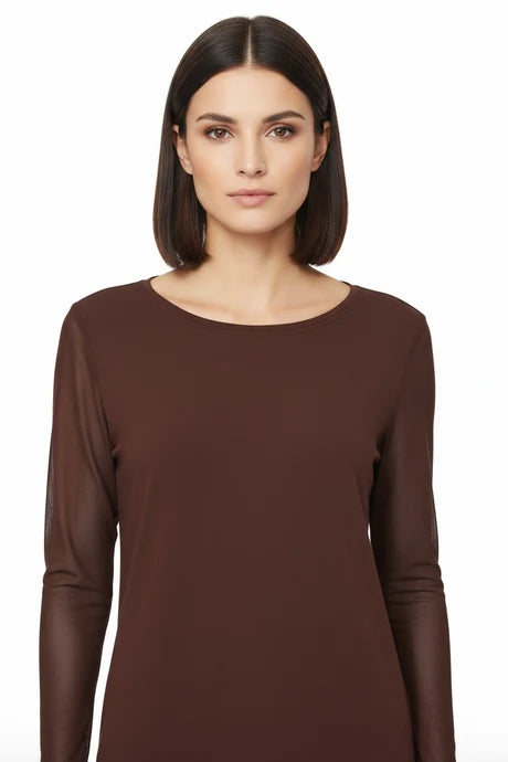 Brown Mesh Sleeve Top