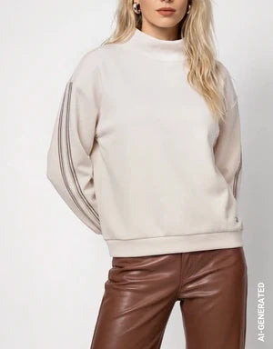 Warm Beige Sweater With Sleeve Stripes