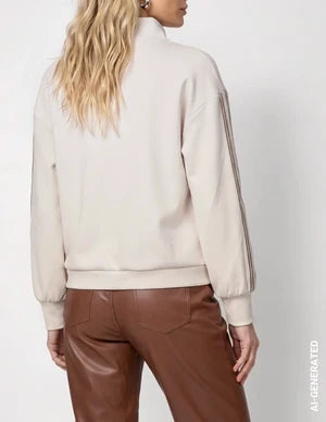 Warm Beige Sweater With Sleeve Stripes