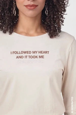 Warm Beige Long Sleeve Top With Rhinestone Lettering