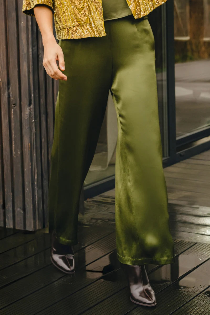 Edith Green Silk Trousers