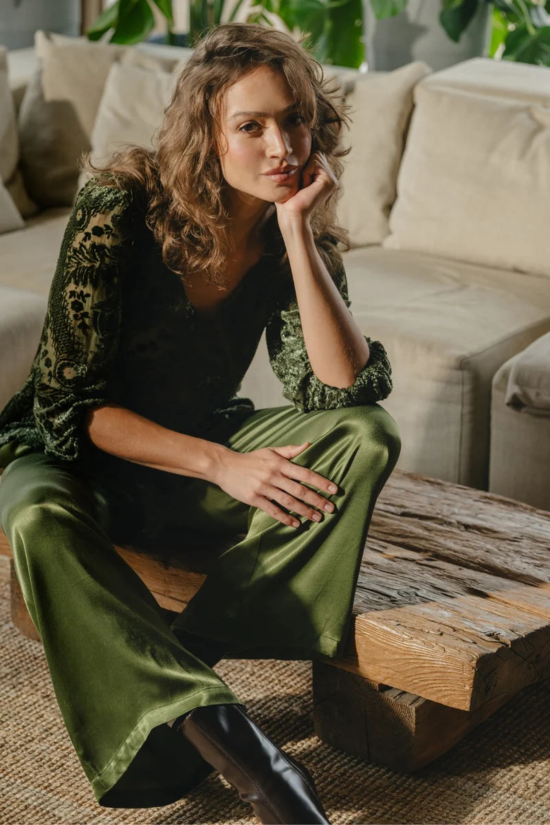 Edith Green Silk Trousers