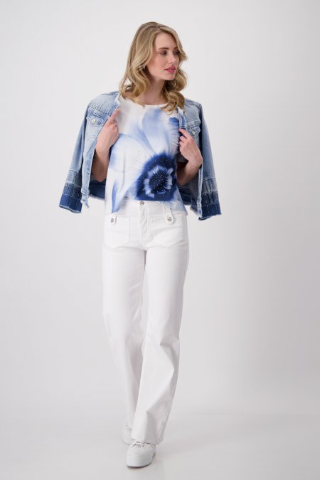 White T-Shirt With Blue Flower Print
