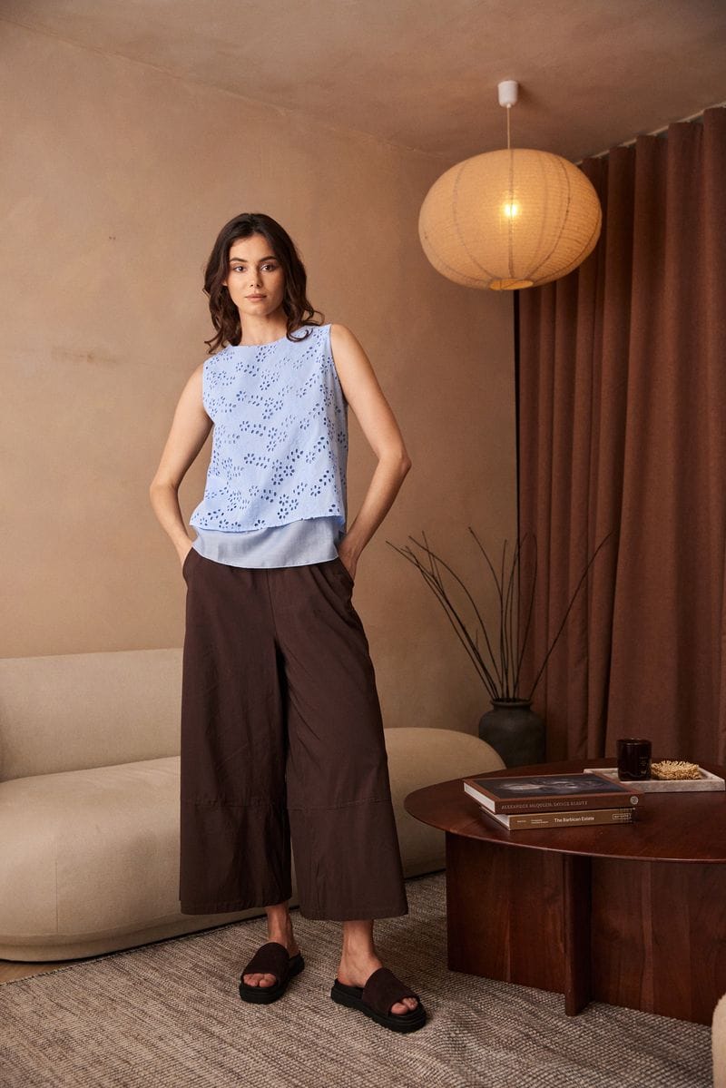 Blue Floral Broderie Top