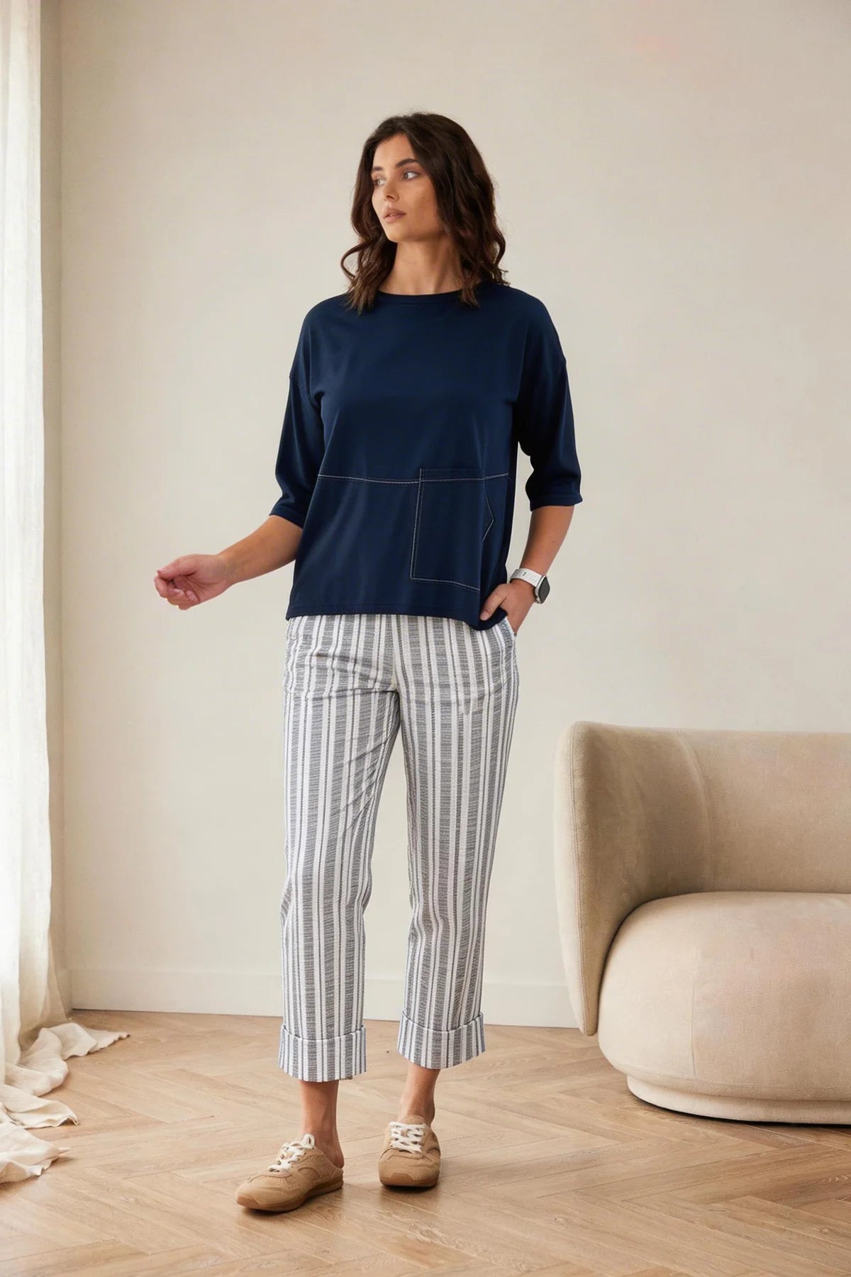 White and Blue Stripe Trouser