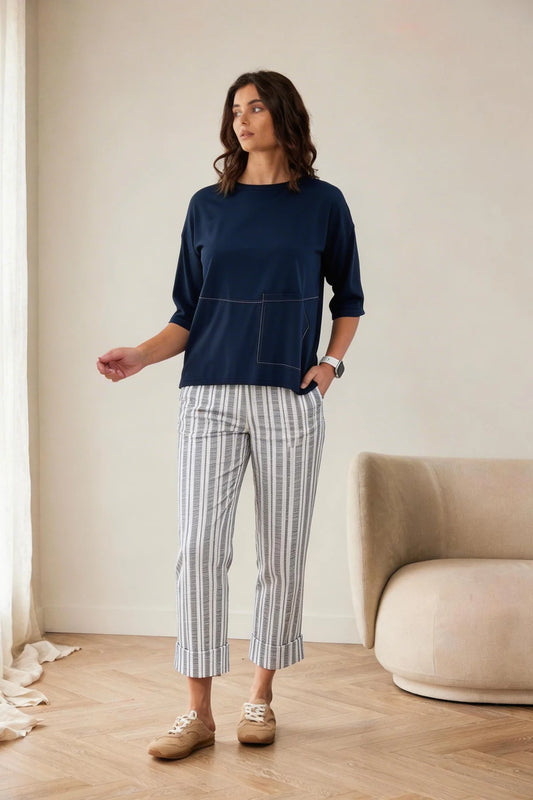 White and Blue Stripe Trouser