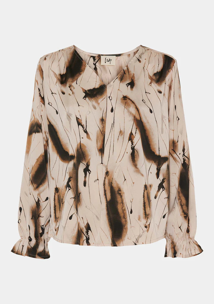 Venessa Camel And Cream Printed Blouse