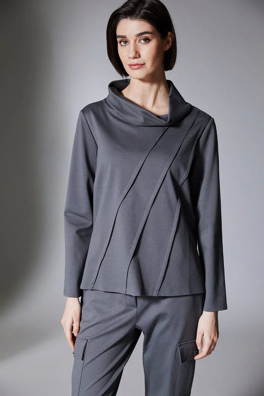 Kahki Cowl Pintuck Top
