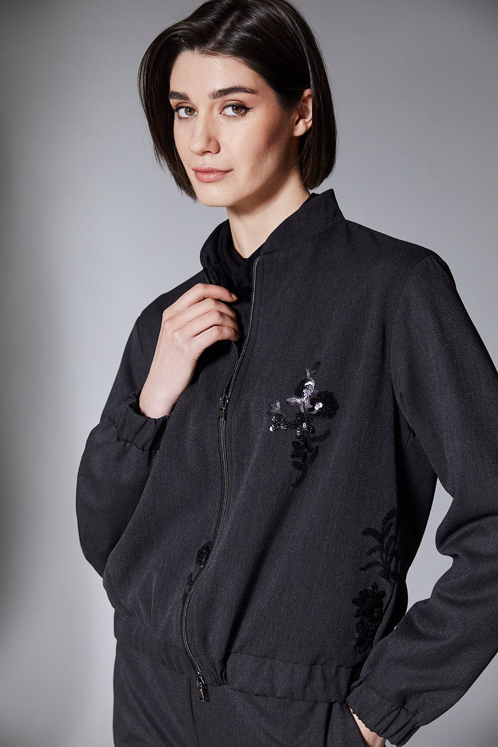 Grey Sequin Applique Jacket