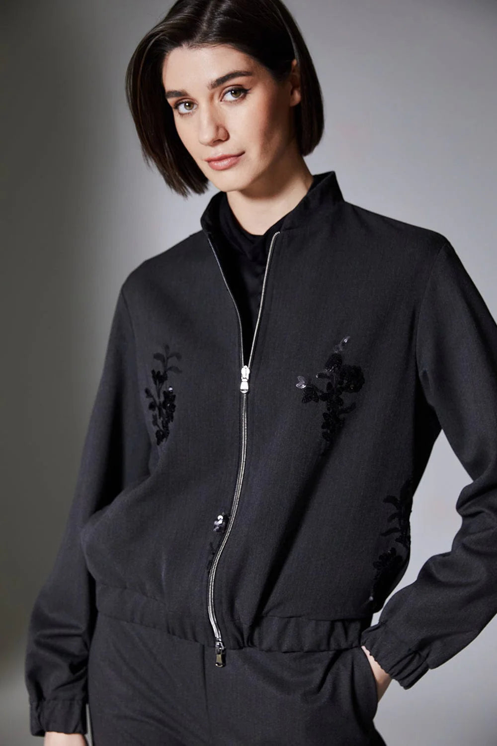 Grey Sequin Applique Jacket