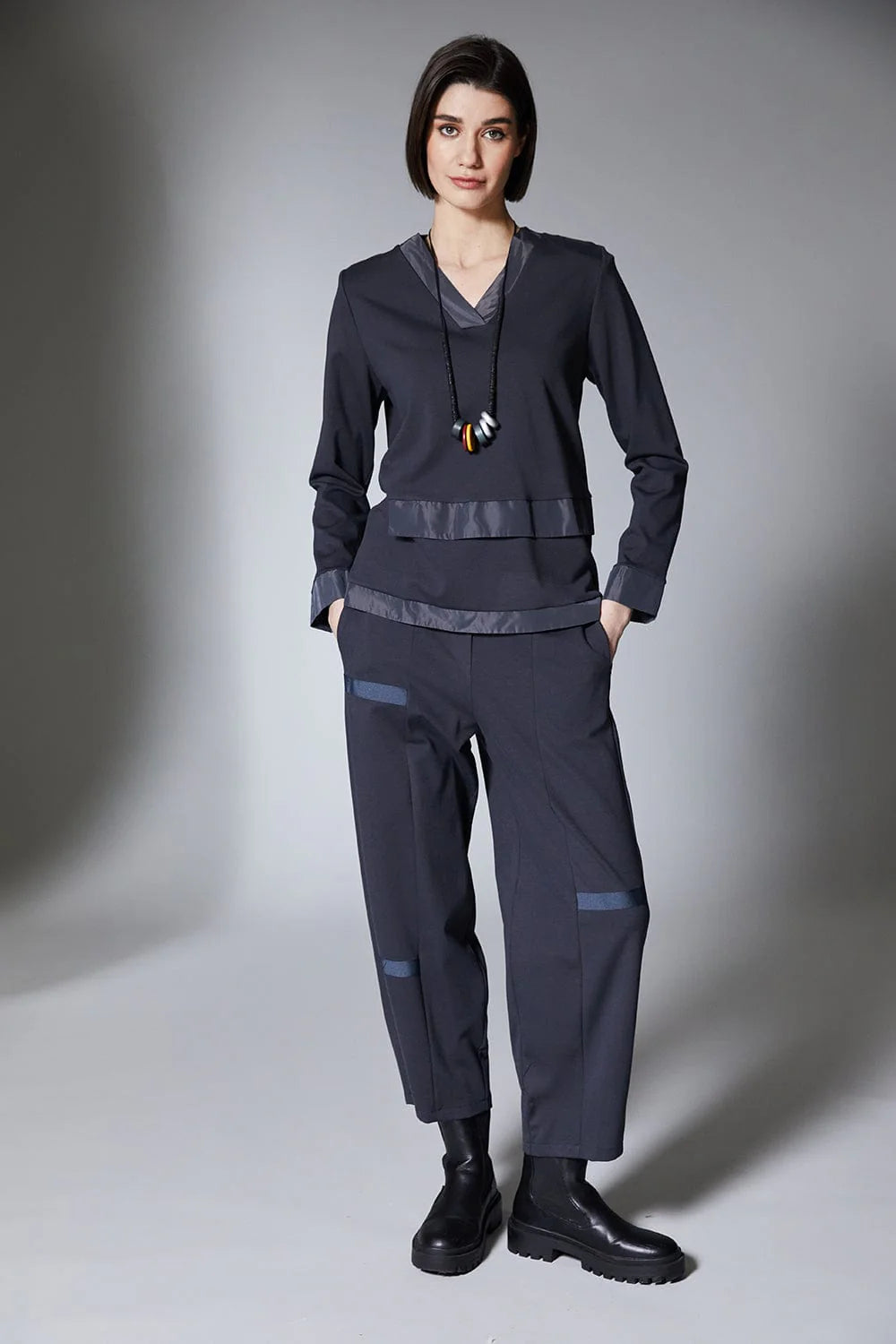 GreyTaffeta Trim Top