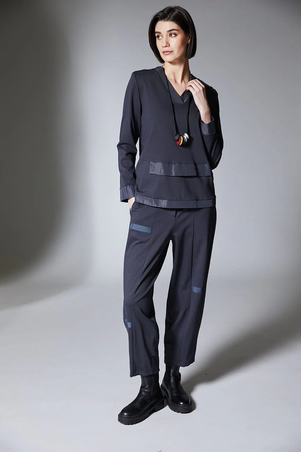 GreyTaffeta Trim Top