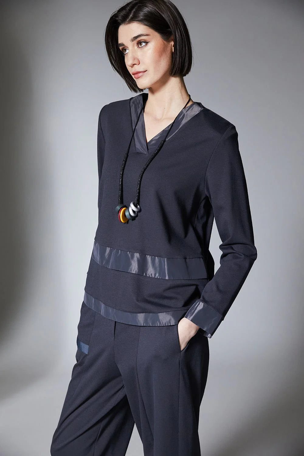GreyTaffeta Trim Top