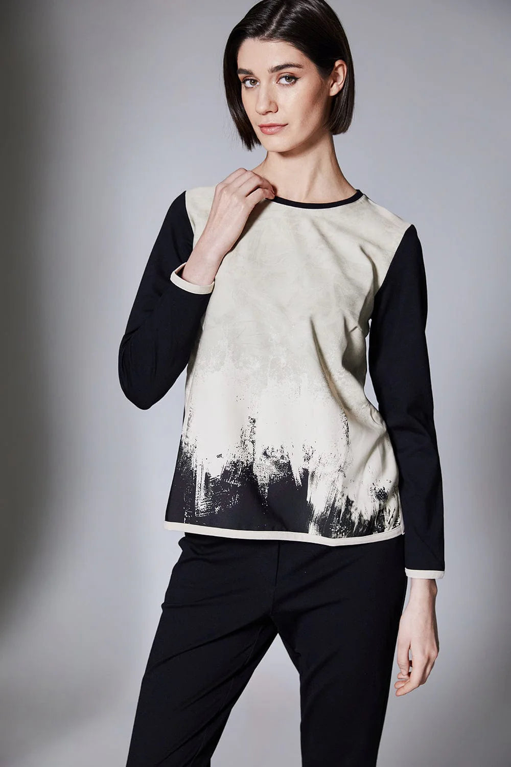 Black & Beige Print Top