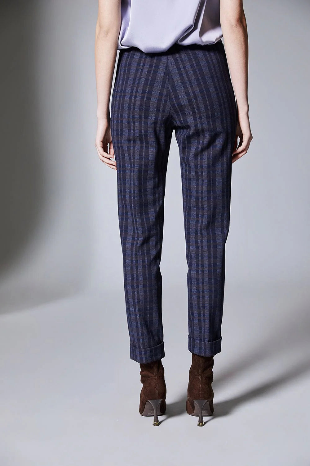 Brown & Navy Wide Check Turn Up Trouser