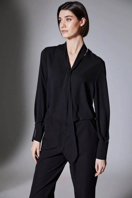 Black Cocktail Sparkle Blouse With Detachable Scarf