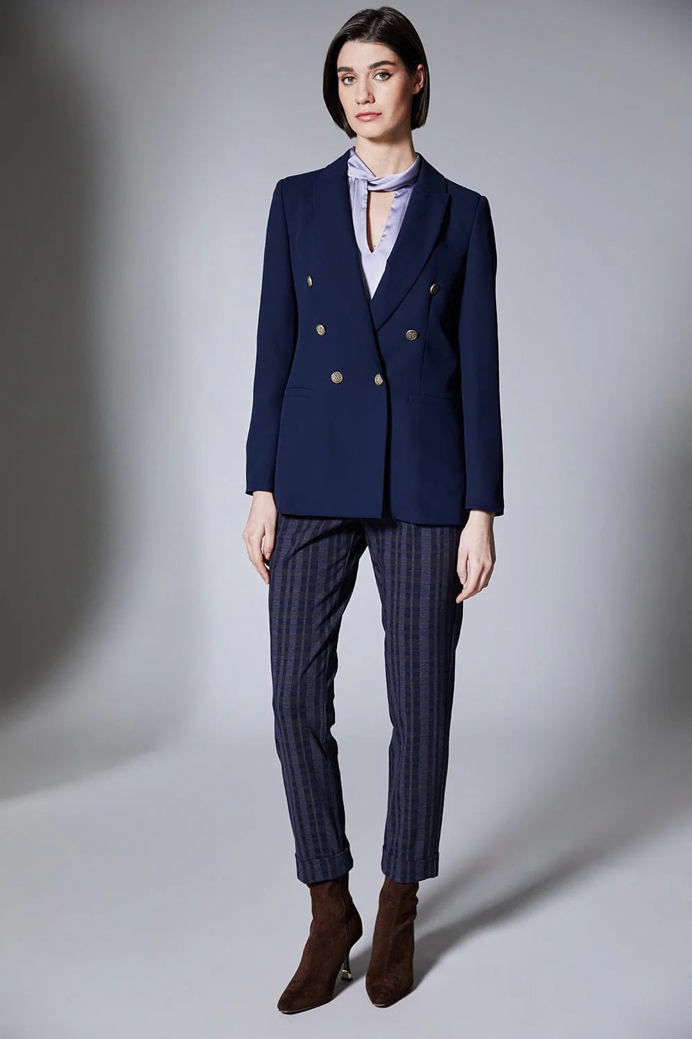 Brown & Navy Wide Check Turn Up Trouser