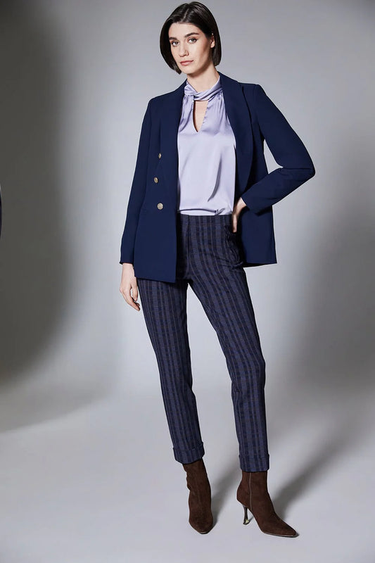 Brown & Navy Wide Check Turn Up Trouser
