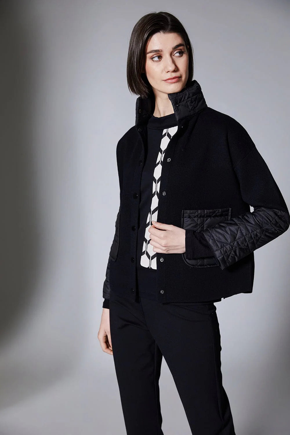 Black Quilted Cuff Jacket