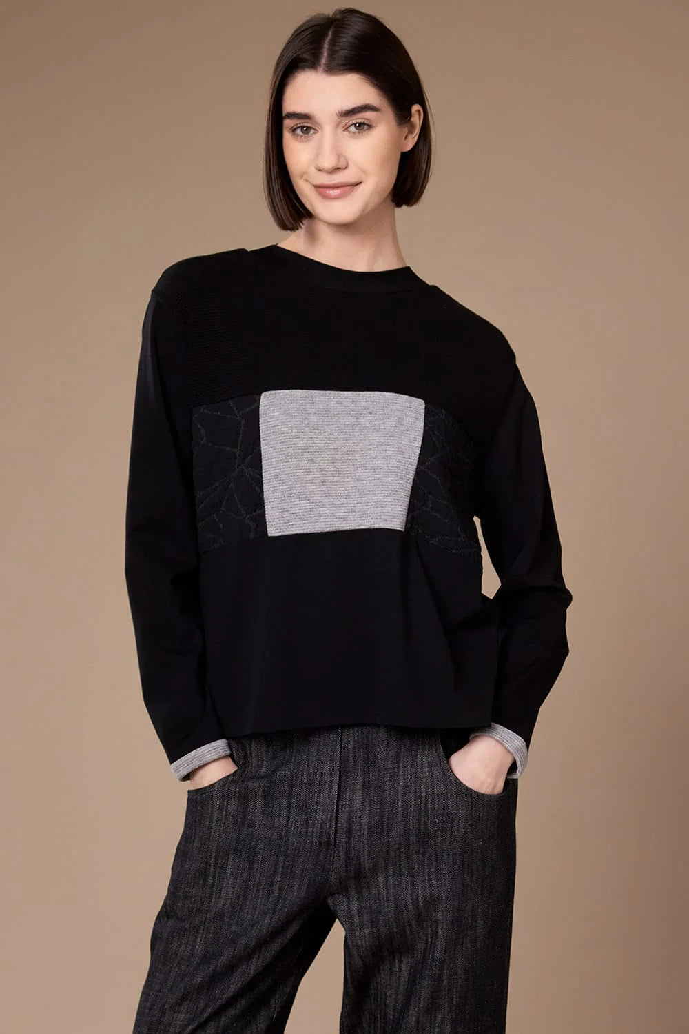 Black Three Textured Top