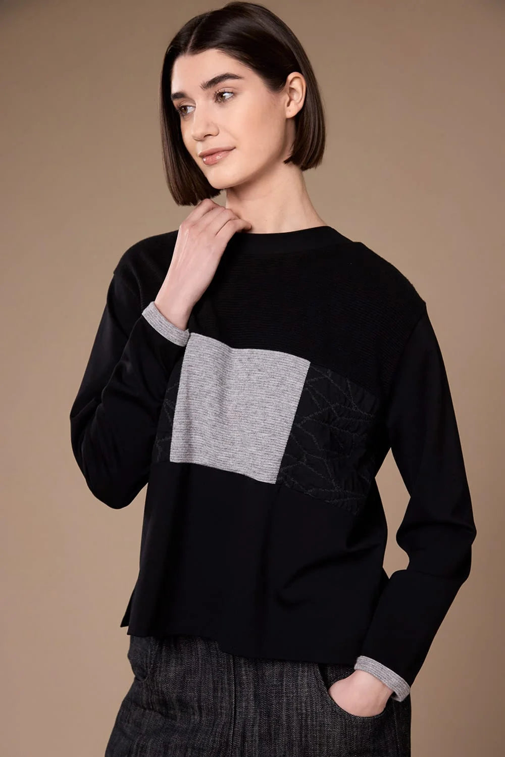 Black Three Textured Top