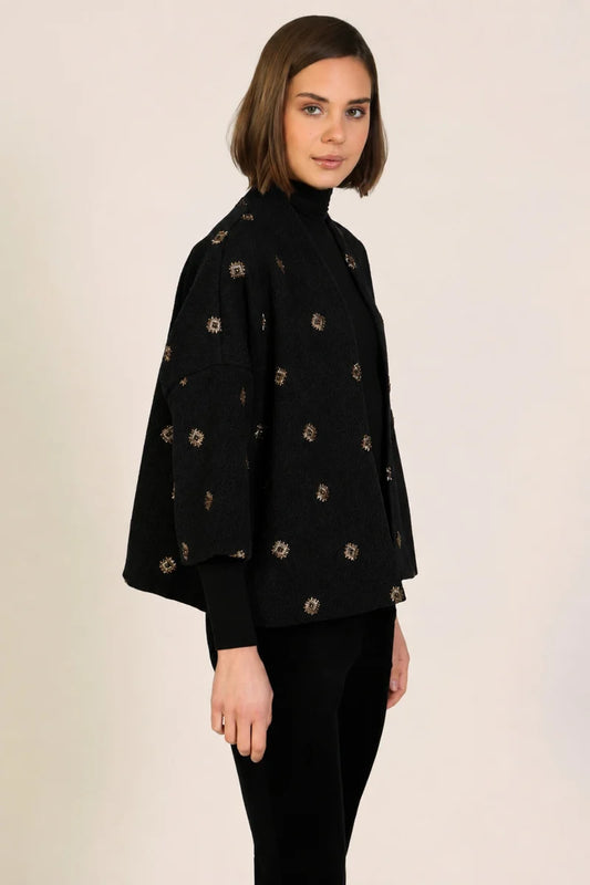 Shrug Jacket in Black With Geometric Stich
