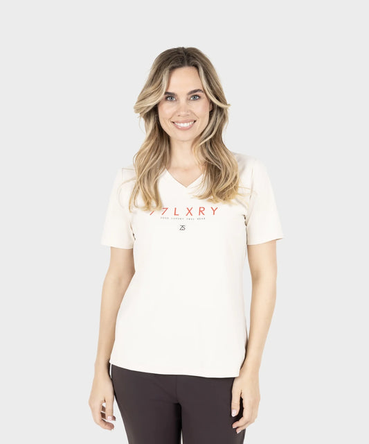 Ivory Red Vneck Top