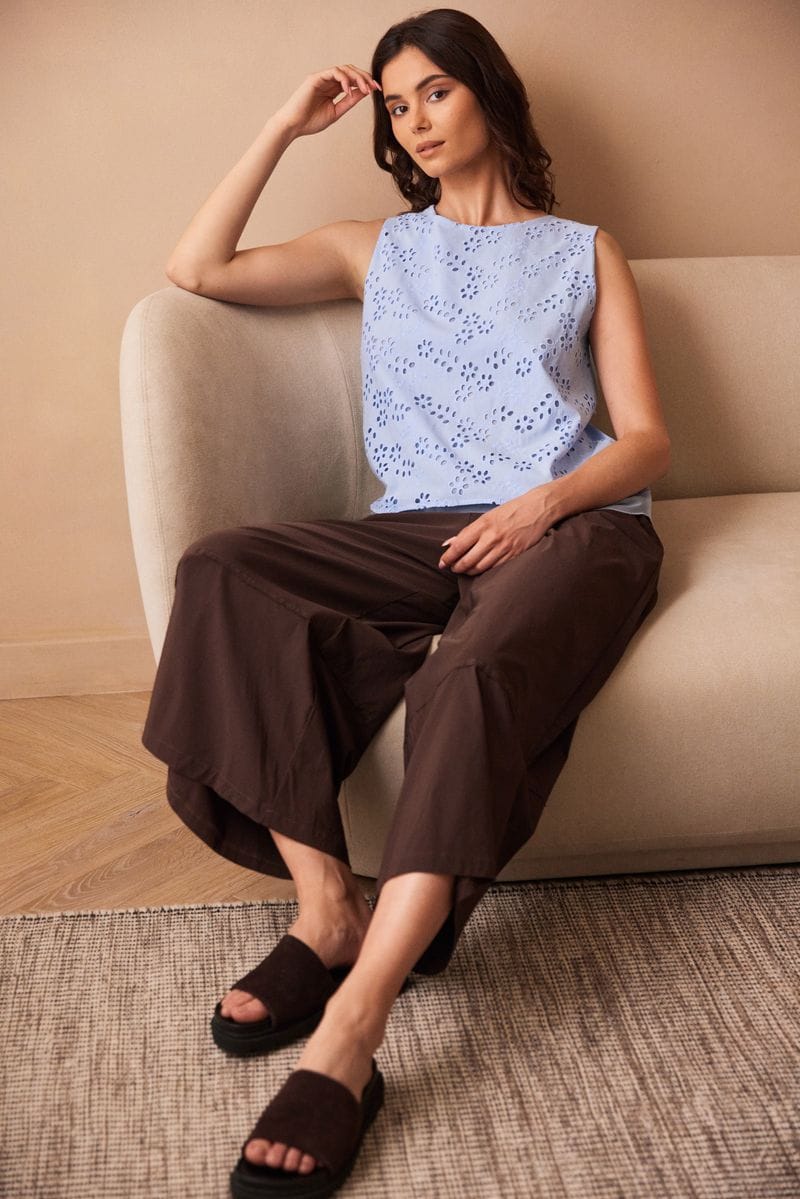 Blue Floral Broderie Top