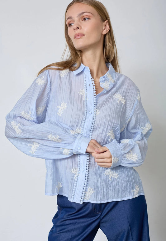 Amelia Emb Shirt  Pale Blue
